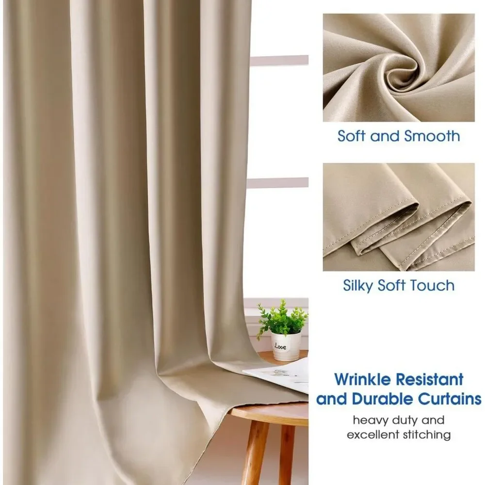 Brand New Homeideas Gold Faux Silk Blackout Curtains 52″ W × 96″ L – Set of 2